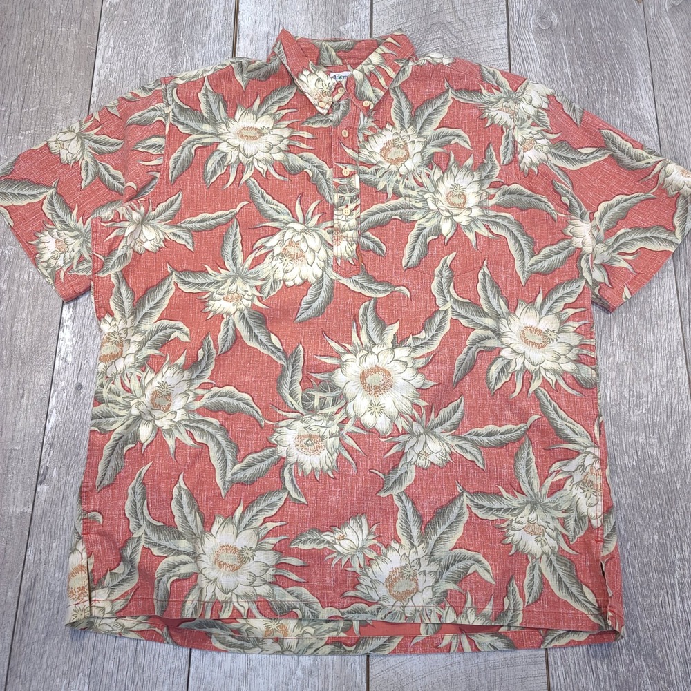 Reyn Spooner Hawaiian Shirt Men XXL Red Floral Print Button Down Pullover